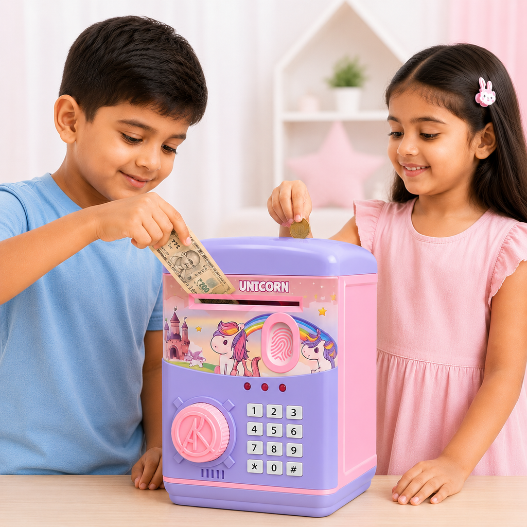 Kids Electronic Money Bank with Fingerprint & PIN Lock – Smart Saving Toy for Boys & Girls (3+ Years)