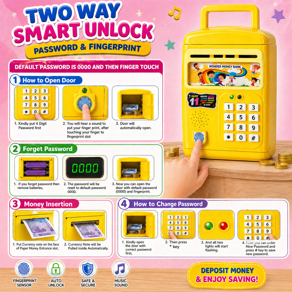 Nextgen Toys Kids Electronic Money Bank with Fingerprint Lock & PIN Security