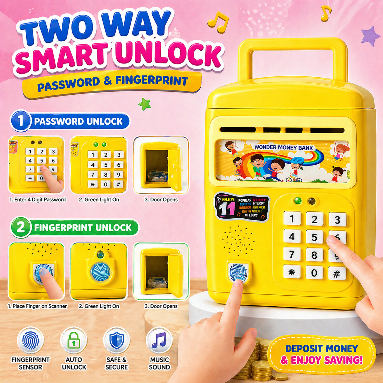 Nextgen Toys Kids Electronic Money Bank with Fingerprint Lock & PIN Security