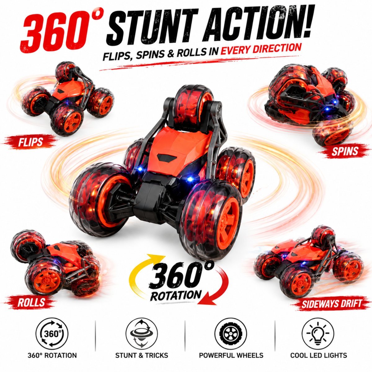 5-Wheel 360° RC Stunt Car with LED Lights – view 3