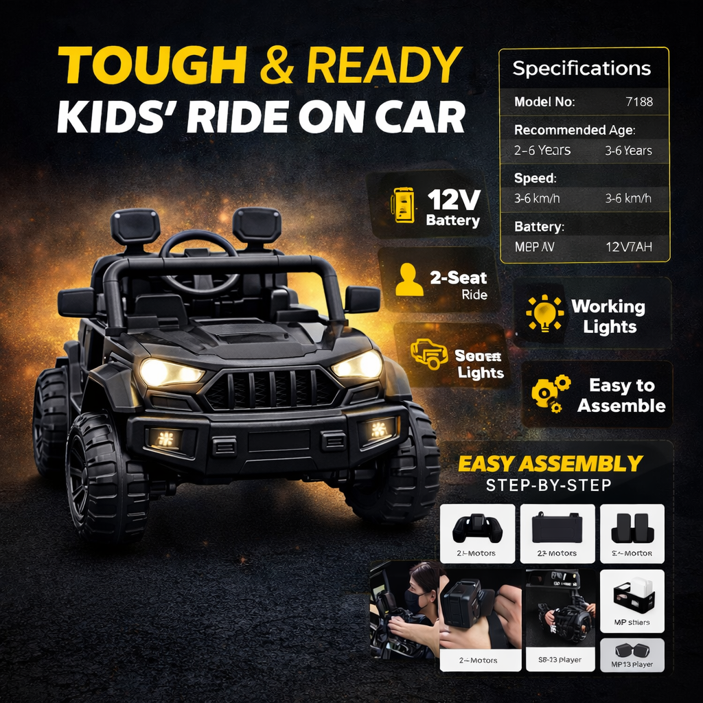 Kids Electric Ride-On Jeep Car with Remote Control | Dual Seat | LED Lights