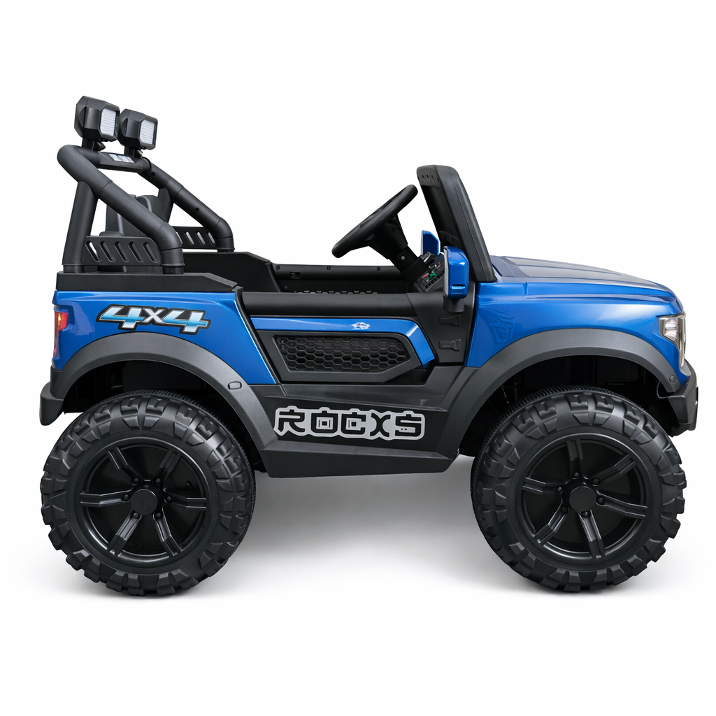 Kids Electric Ride-On Car with Remote Control | 6V Dual Battery | LED Lights | 3–7 Years | Blue Cross Country Jeep