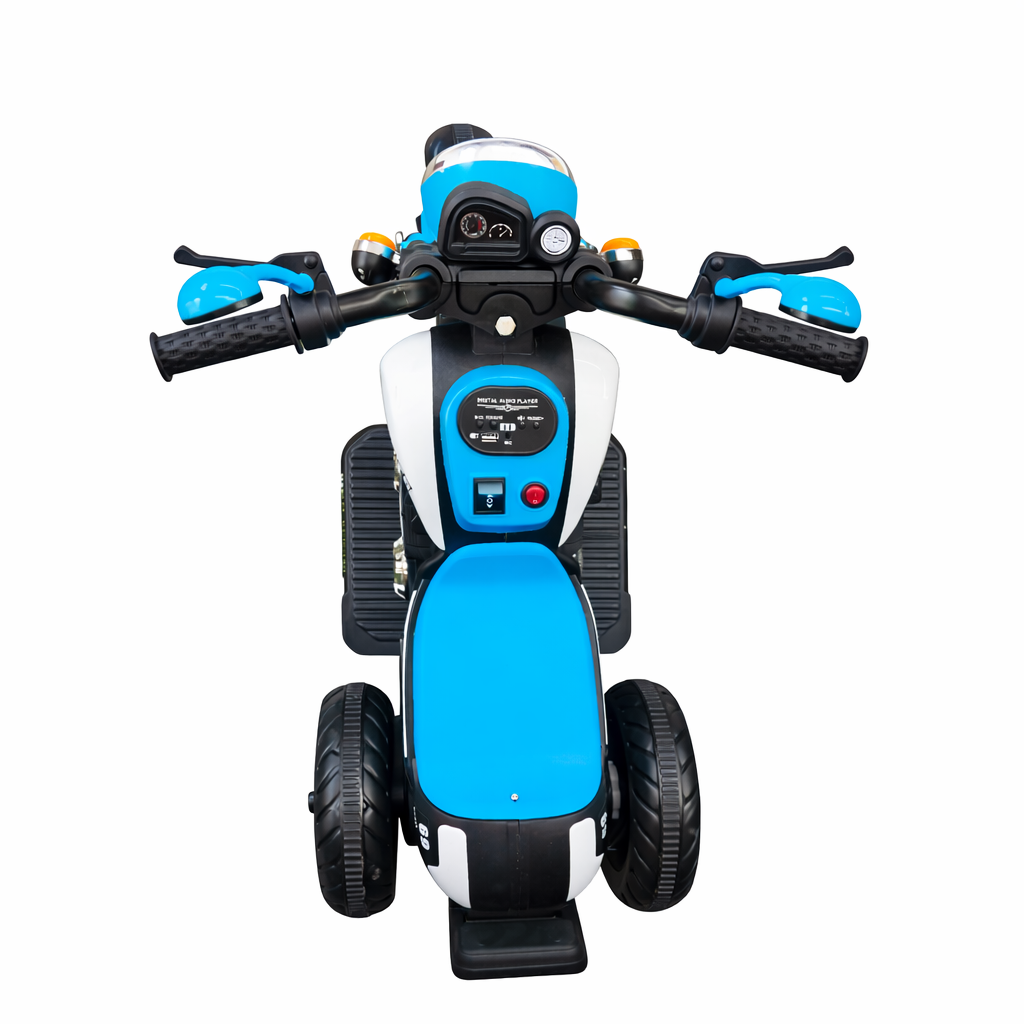 Kids Battery Operated Ride On Bike – Blue | Music, LED Lights & Big Wheels