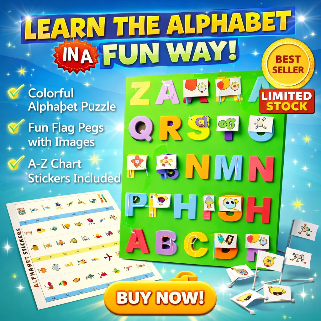 Alphabet Learning Board for Kids | A–Z Letters Puzzle with Picture Chart