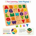 Colourful wooden alphabet letters next to the puzzle board