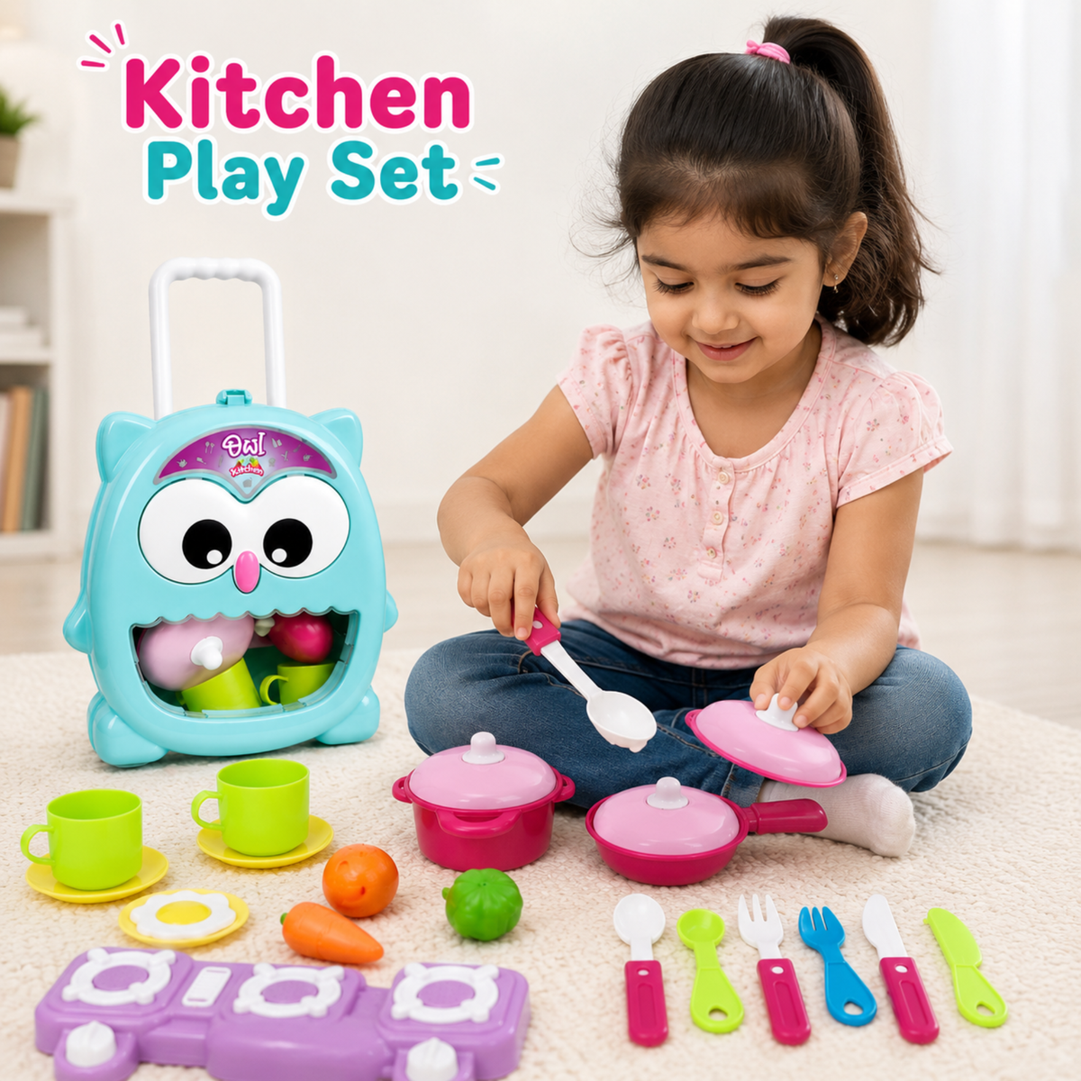 Kids Kitchen Set Toy | Pretend Play Cooking Set with Kitchen Accessories