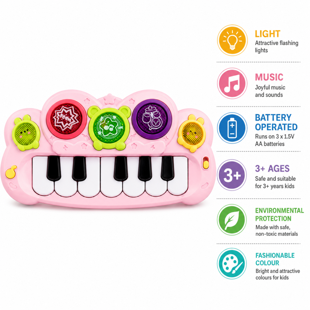 Electronic Cartoon Piano Keyboard Toy for Kids | Musical Learning Piano with Lights & Sound | Battery Operated Educational Music Toy for Boys & Girls | Early Learning Toy | Age 3+ Years