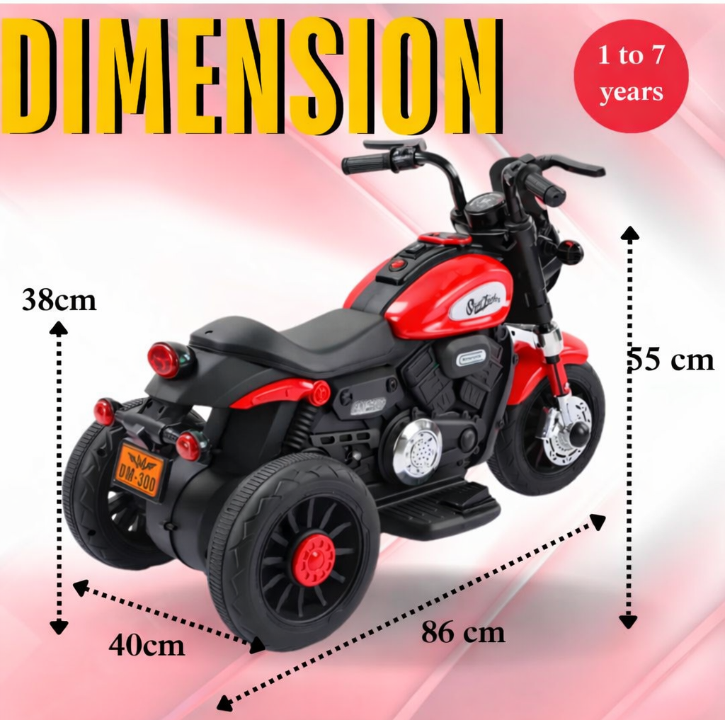 Kids Battery Operated Ride On Bike – Red & Black | Music & LED Lights