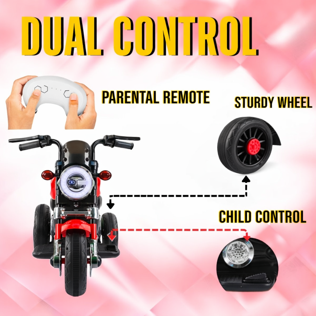 Kids Battery Operated Ride On Bike – Red & Black | Music & LED Lights