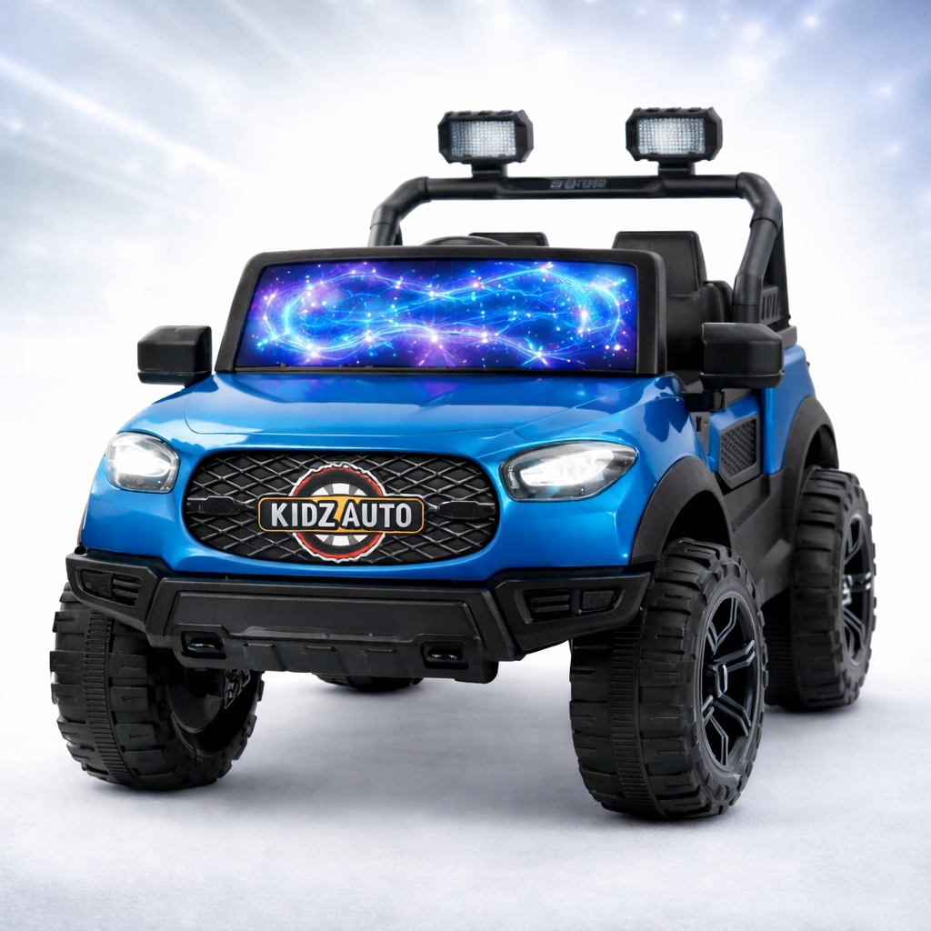 Kids Electric Ride-On Car with Remote Control | 6V Dual Battery | LED Lights | 3–7 Years | Blue Cross Country Jeep