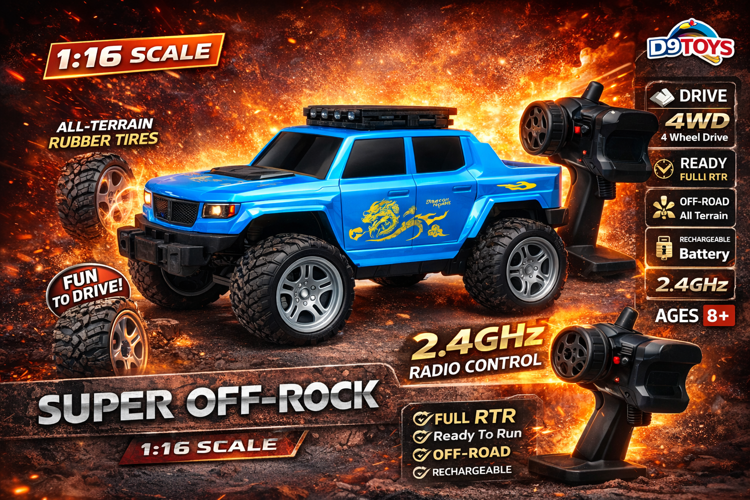 1:16 Scale Super Off-Road RC Truck with Remote Control – High Speed