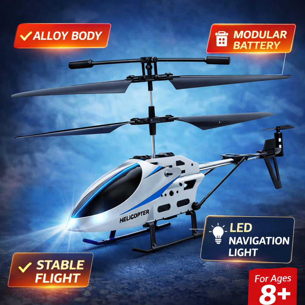Skyhawk Remote Control Helicopter – 3.5 Channel RC Helicopter with LED Lights (2.4GHz, Alloy Body)