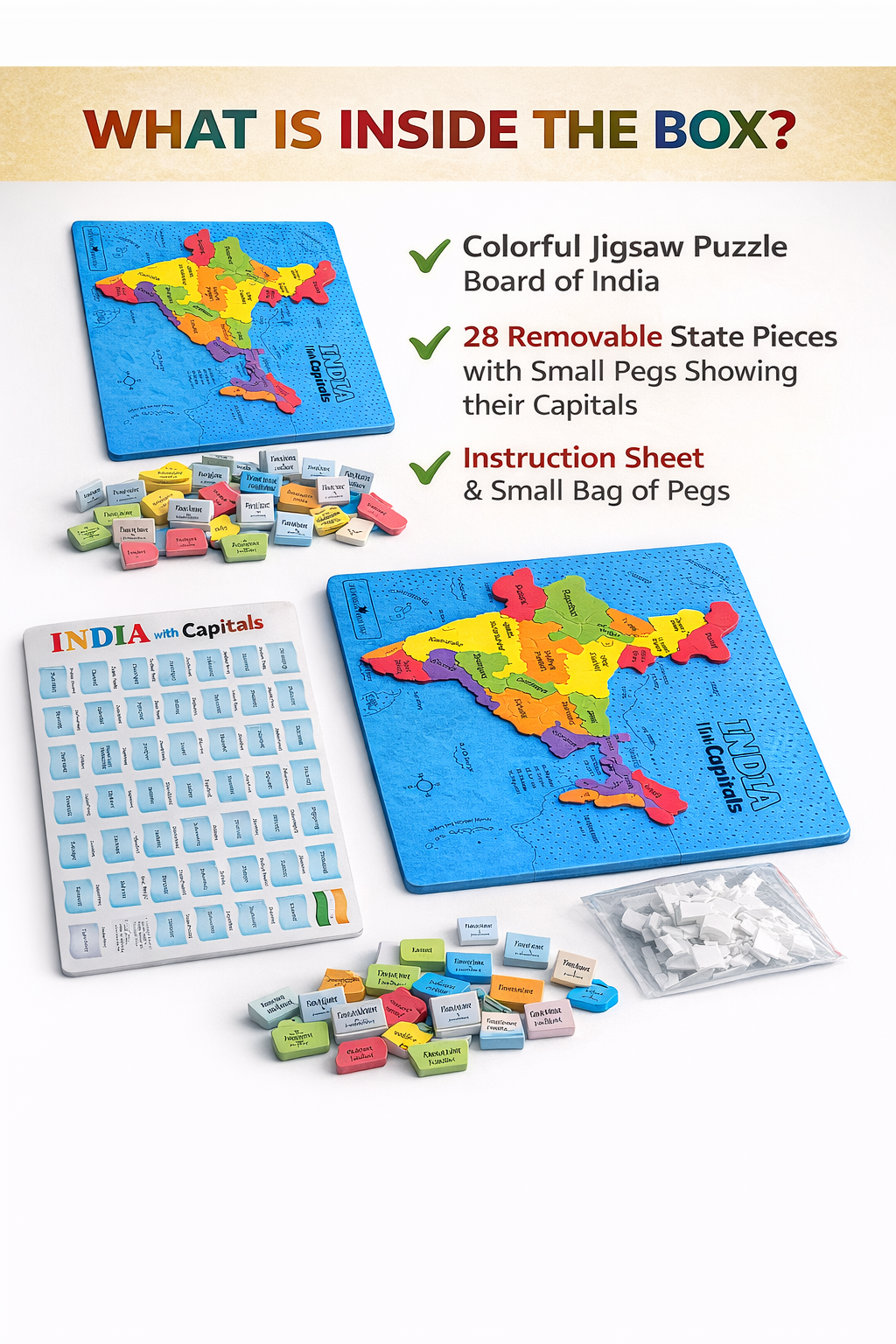 India Map Puzzle with State Capitals | 25 Pcs Educational Puzzle for Kids (Age 4+)