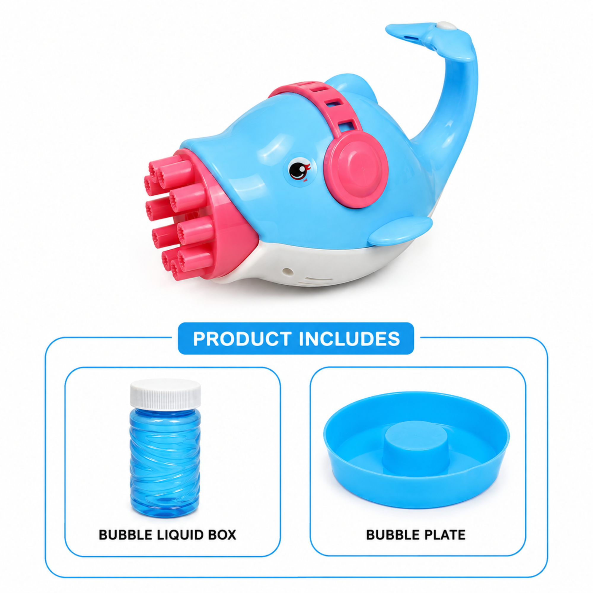 NextGen Toys Automatic Dolphin Bubble Gun for Kids | Electric Bubble Machine with 8-Hole Bubble Blaster | Bubble Maker Toy with Light & Music | Outdoor Bubble Shooter for Boys & Girls | Birthday Gift Toy (Blue)