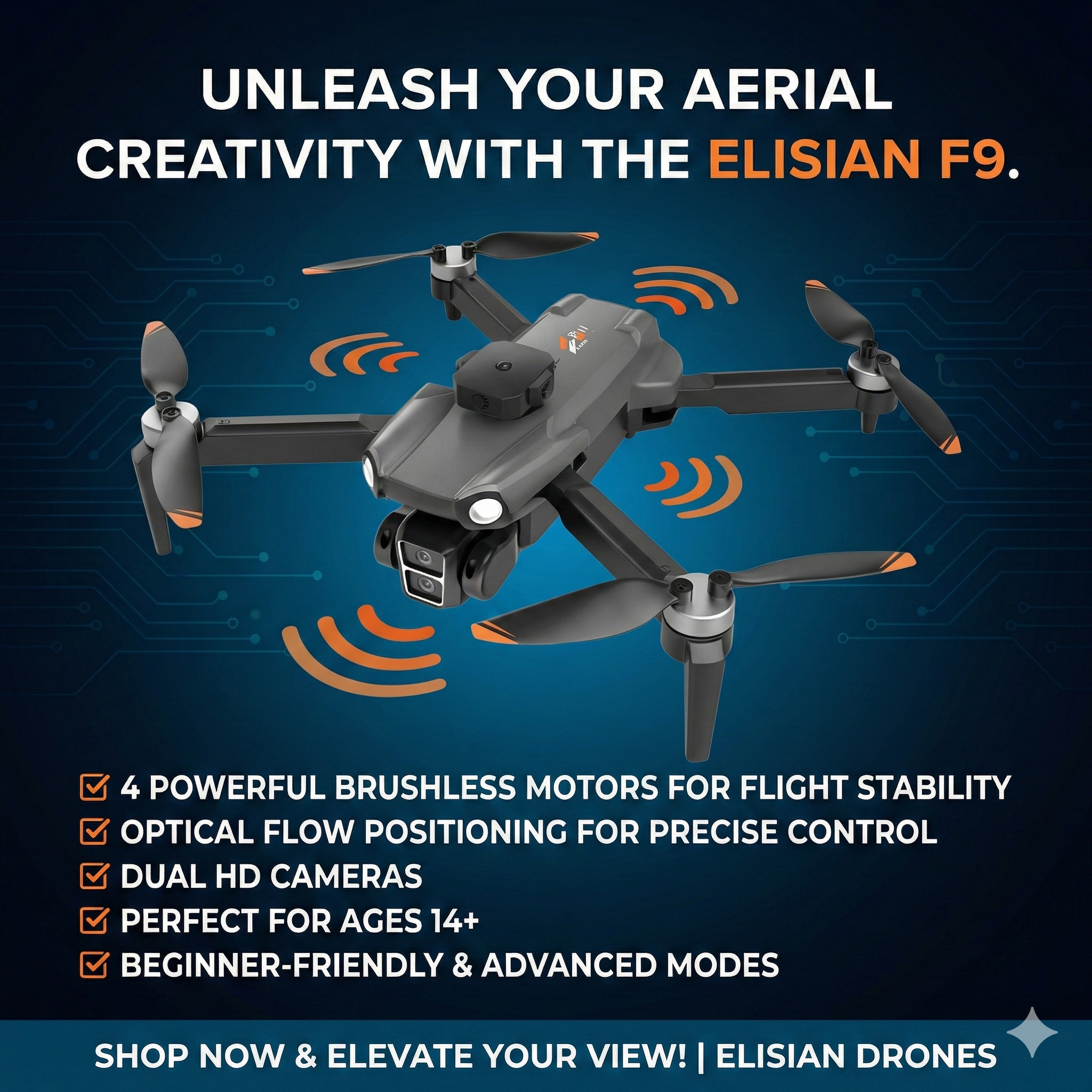 Elision F9 HD Camera Drone with WiFi, Foldable RC Quadcopter for Kids & Beginners