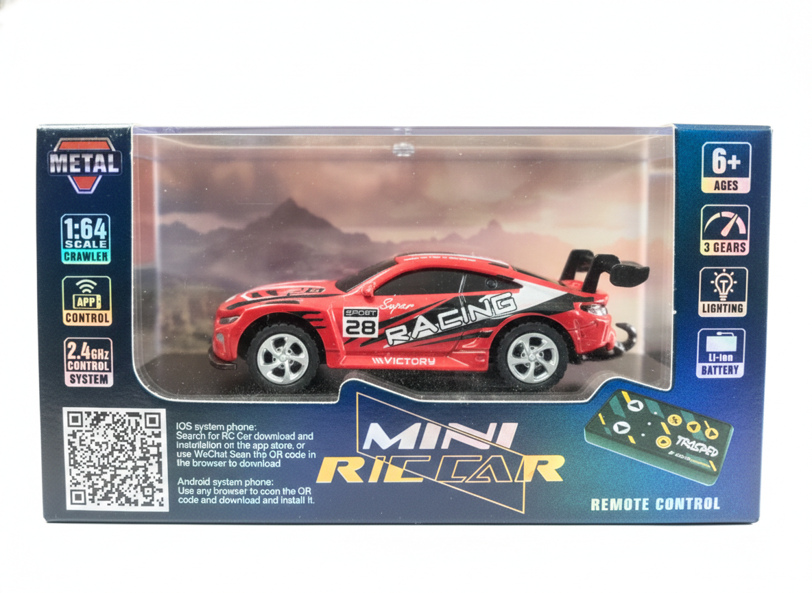 Mini RC Car 1:64 Scale with App Control & Remote – 2.4GHz Racing Car with Lights (Ages 6+)