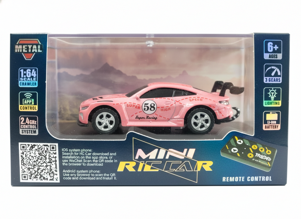 Mini RC Car 1:64 Scale with App Control & Remote – 2.4GHz Racing Car with Lights (Ages 6+)