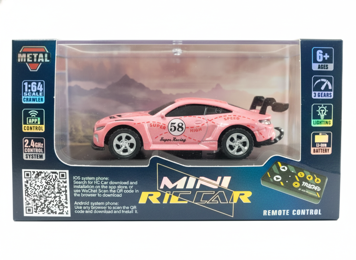 Mini RC Car 1:64 Scale with App Control & Remote – 2.4GHz Racing Car with Lights (Ages 6+)