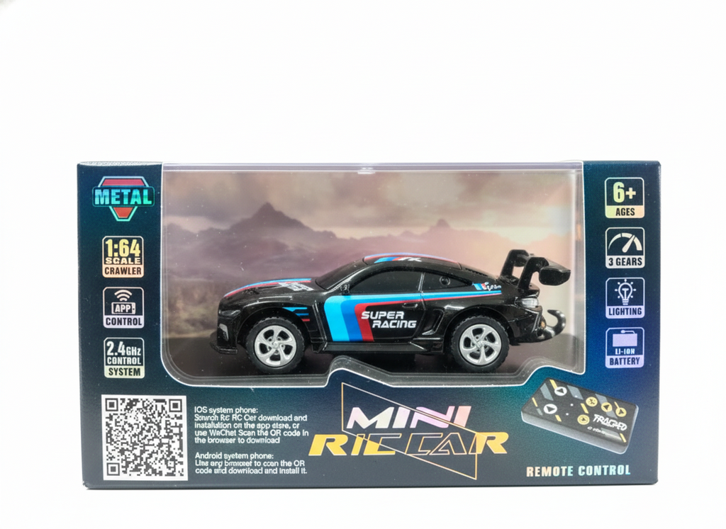 Mini RC Car 1:64 Scale with App Control & Remote – 2.4GHz Racing Car with Lights (Ages 6+)