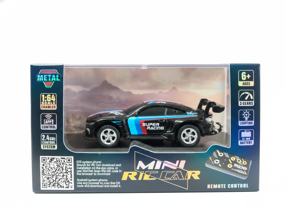 Mini RC Car 1:64 Scale with App Control & Remote – 2.4GHz Racing Car with Lights (Ages 6+)
