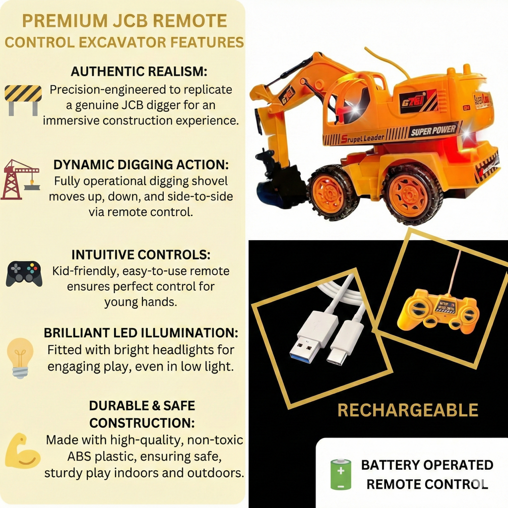 6 Function Remote Control Excavator JCB Digger with Lights & Sound