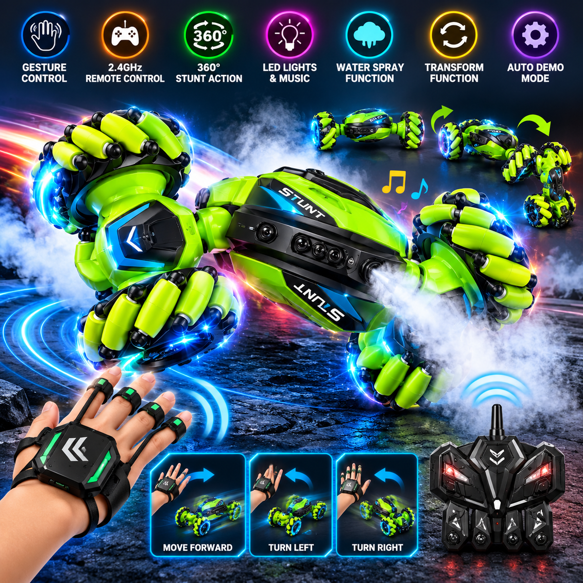 Gesture Control RC Stunt Car with Water Spray & LED Lights – view 5