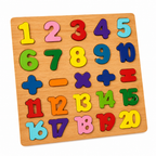 Wooden number puzzle board with colourful 1 to 20 pieces