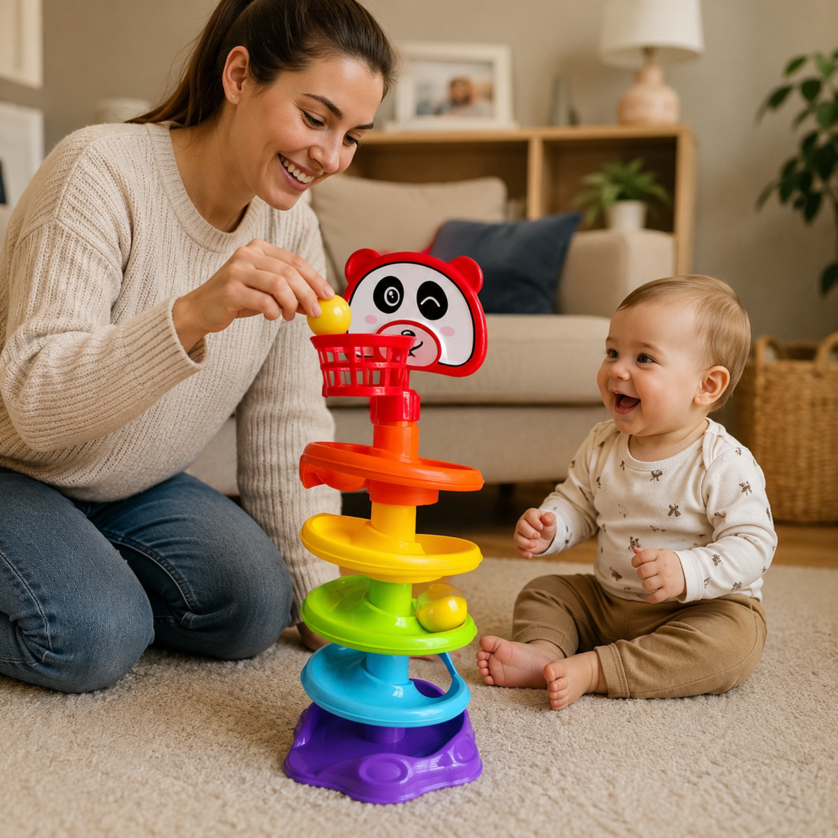 Ball drop tower toy with its colourful sound balls
