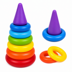 Stacking rings toy with 6 colourful rings on a stand