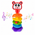 Panda ball drop tower with balls rolling down the tracks