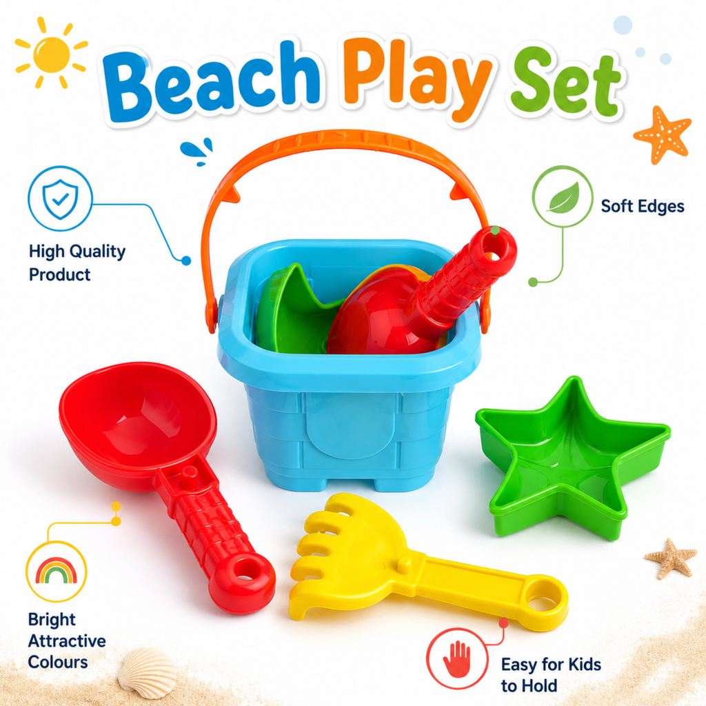 Beach Sand Play Set – Bucket, Shovel, Rake & Mould – view 4