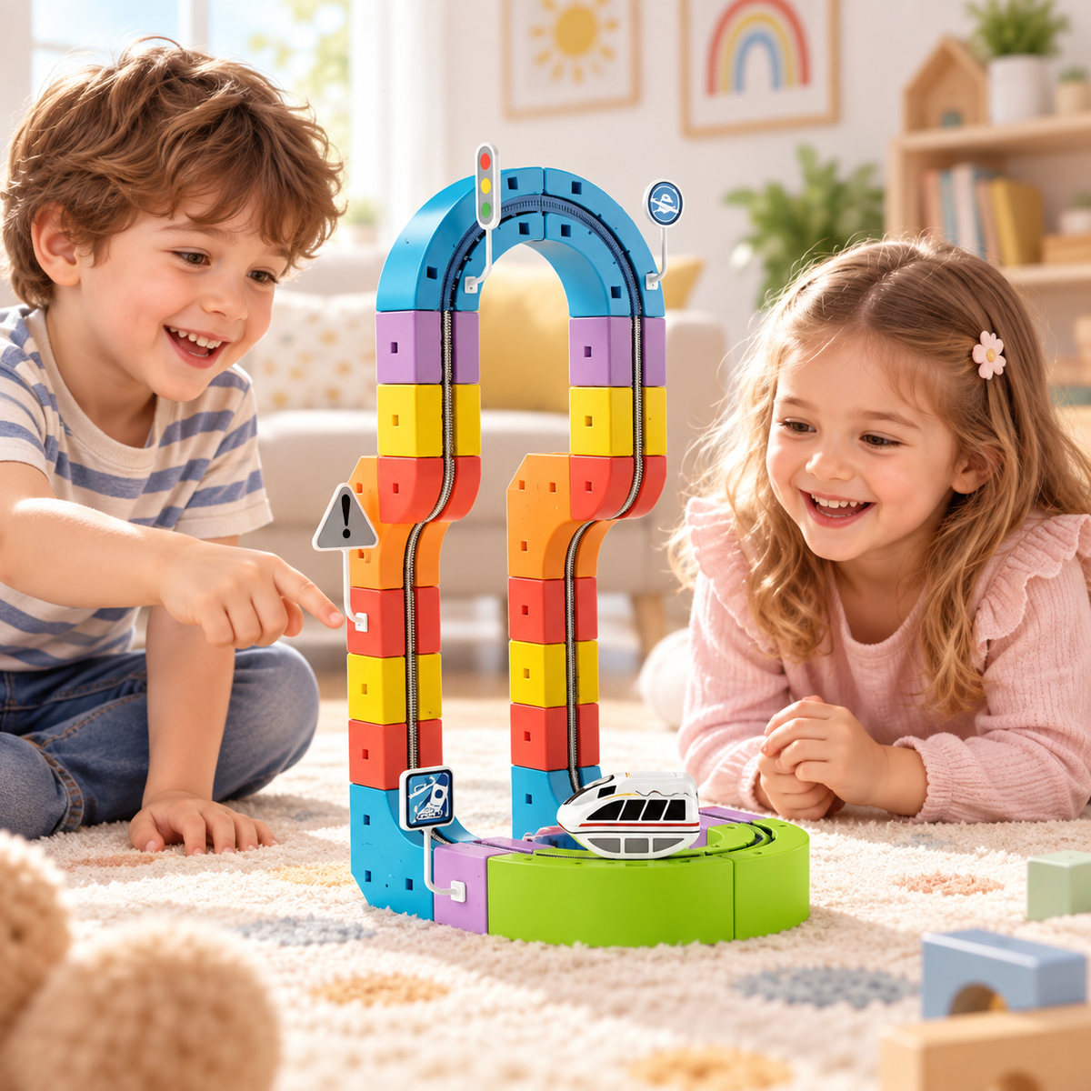 DIY Electric Train Track Set with Building Blocks – view 7