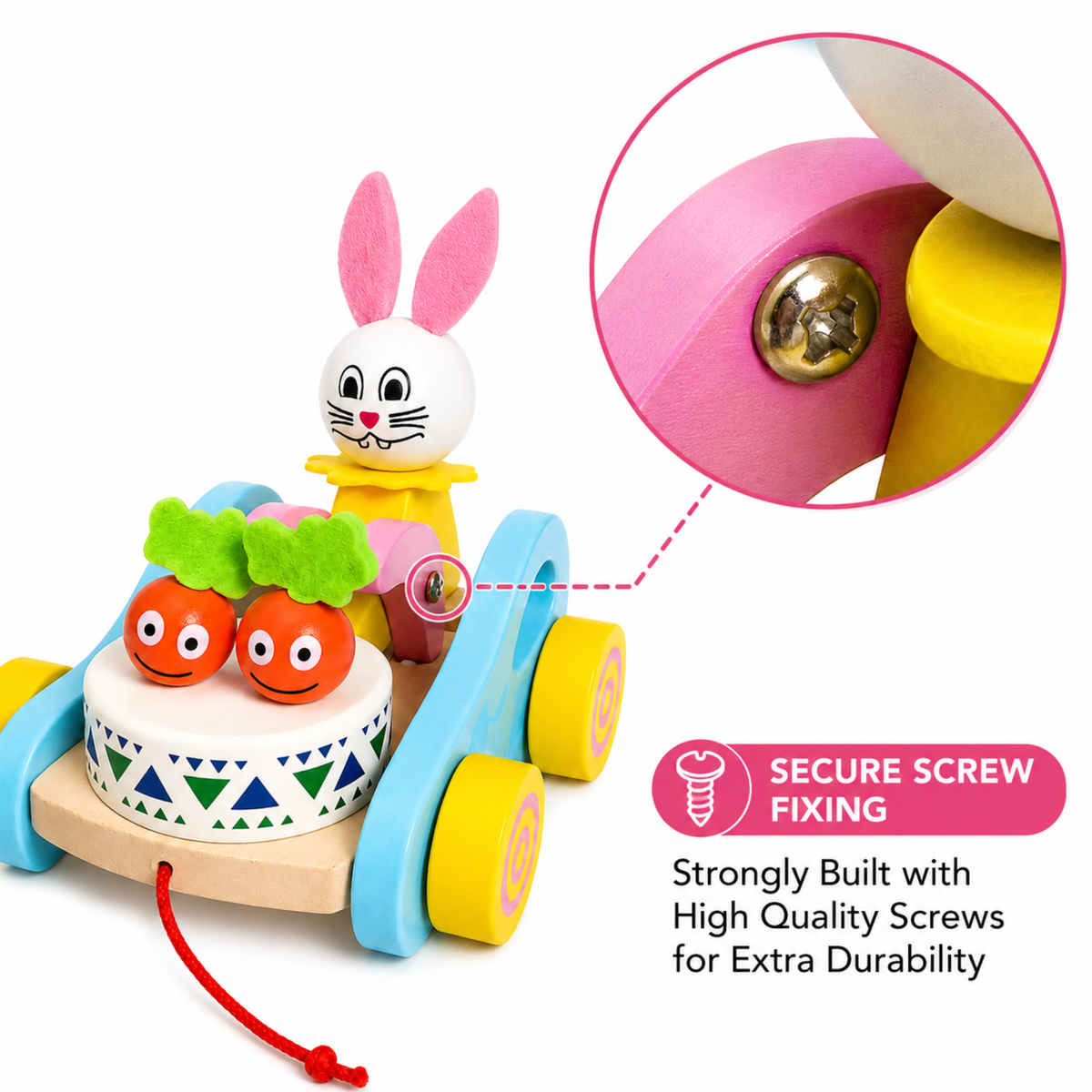 Wooden Rabbit Pull-Along Toy with Moving Carrots – view 2