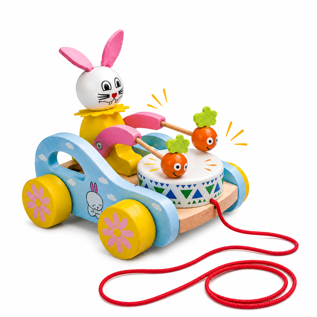 Wooden Rabbit Pull-Along Toy with Moving Carrots – Next Gen Toys