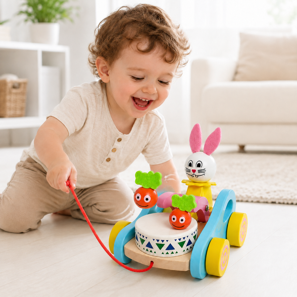 Wooden Rabbit Pull-Along Toy with Moving Carrots – view 3