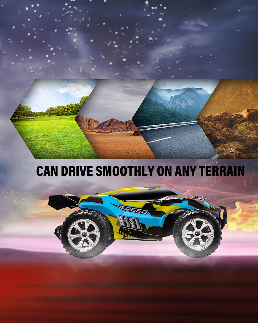 RC Dune Drifter High-Speed Off-Road Car – 2.4GHz Full Function, LED Lights, Tough Suspension