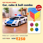 Play Combo – police car + puzzle cube + sensory ball, MRP ₹650, now ₹250
