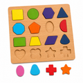 Wooden shapes puzzle board with colourful shape pieces
