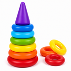 Stacking rings sorted by colour and size