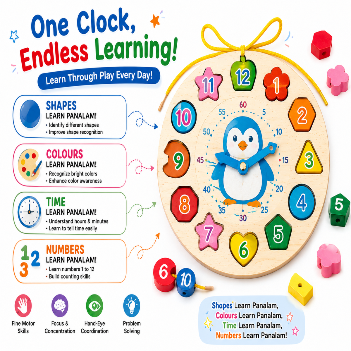 Wooden Learning Clock Puzzle – view 3
