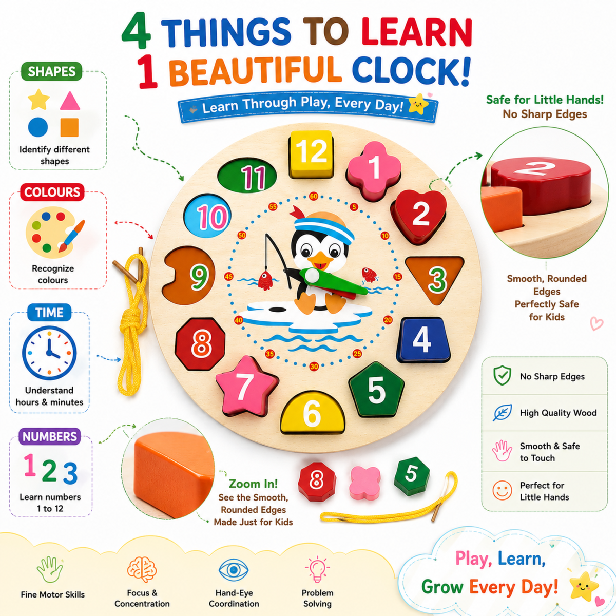 Wooden Learning Clock Puzzle – view 5